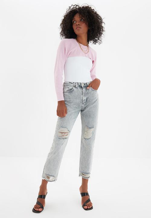 Trendyol - Ripped detailed high waist straight jeans - grey