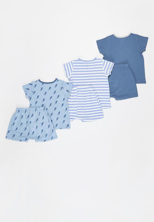 Cotton On - 3 Pack bundle Hudson short sleeve pyjama set - blue & white 