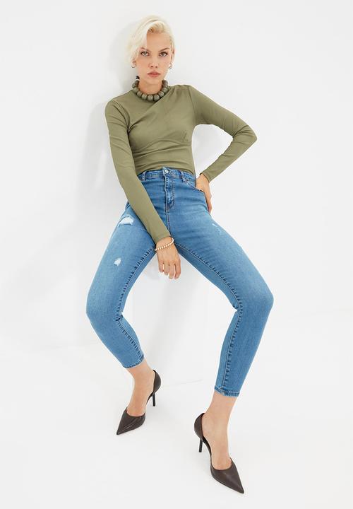 Trendyol - Ripped high waist skinny jeans - blue