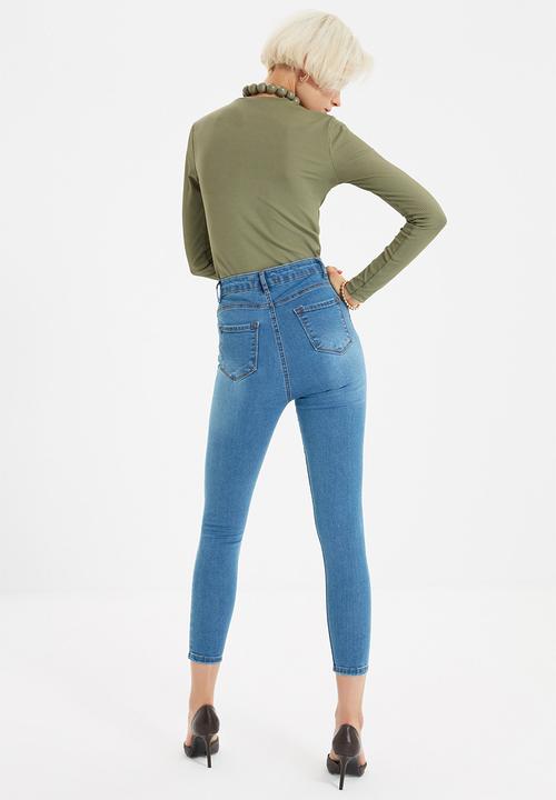 Trendyol - Ripped high waist skinny jeans - blue