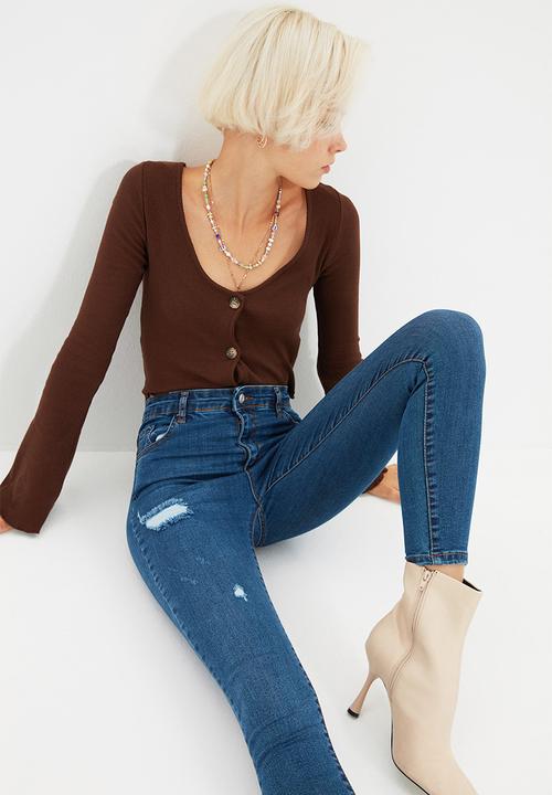 Trendyol - Ripped high waist skinny jeans - navy