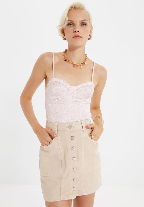 Trendyol - Front buttoned mini denim skirt - beige