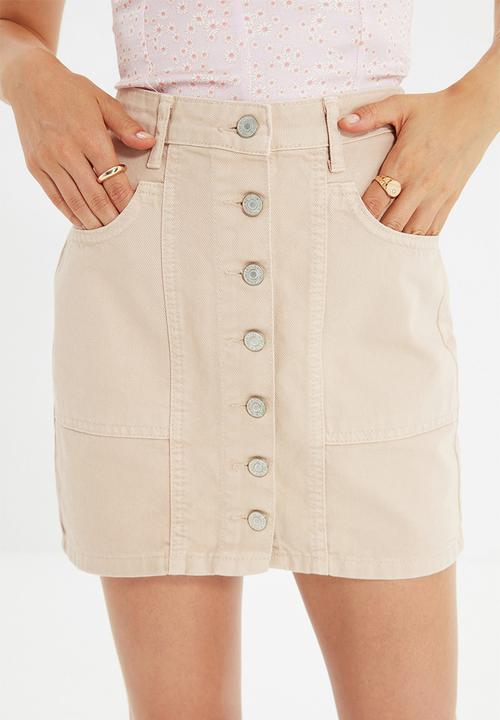Trendyol - Front buttoned mini denim skirt - beige