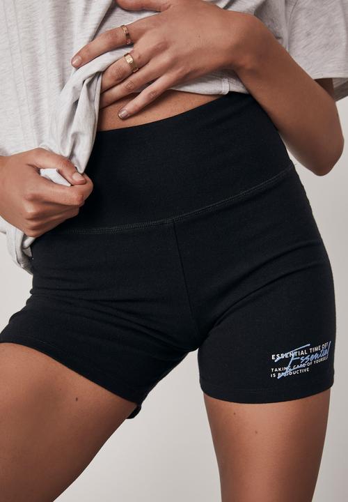 Factorie - Cheeky high waisted printed bike short - black