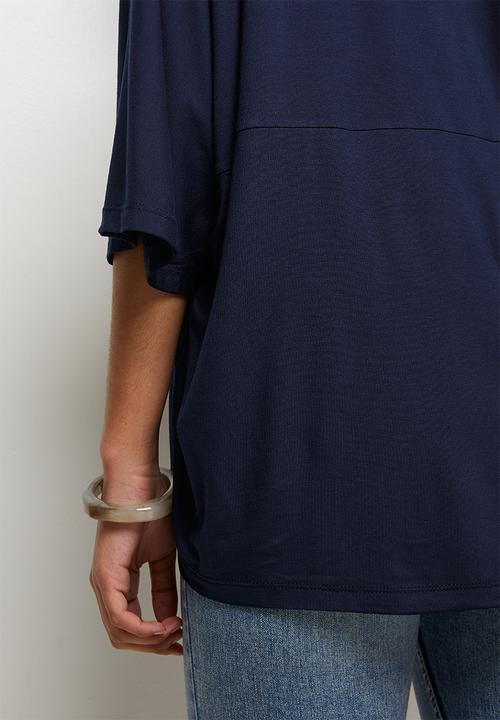 edit - Longline V-neck knit tee - navy