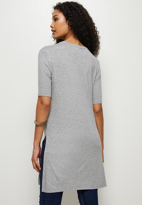 edit - Longline deep slit tee - grey