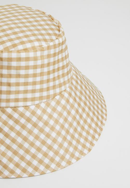Superbalist - Gingham bucket hat - beige & white