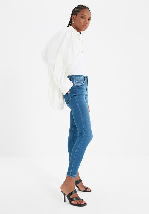 Trendyol - Regular waist skinny jeans - blue