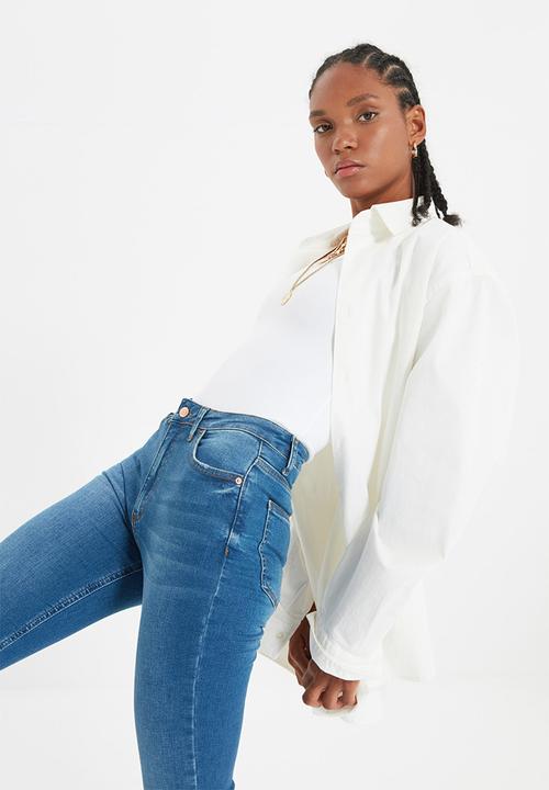 Trendyol - Regular waist skinny jeans - blue