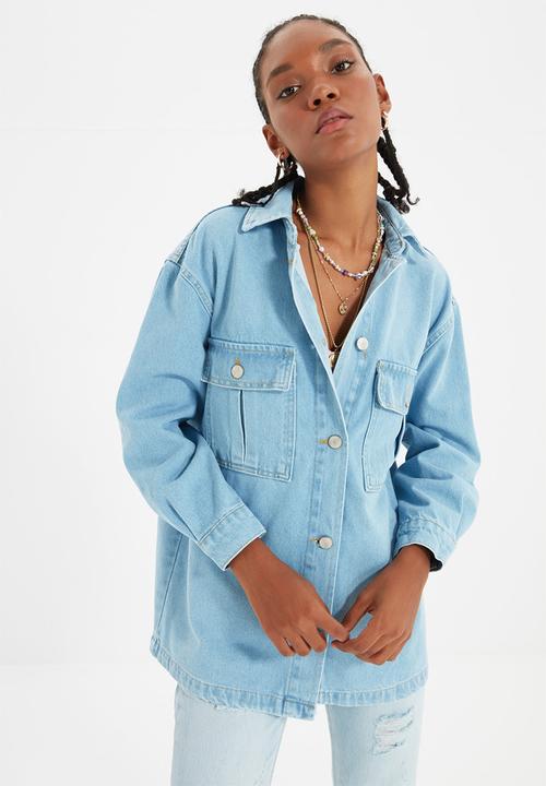 Trendyol - Pocket detailed denim shirt - blue