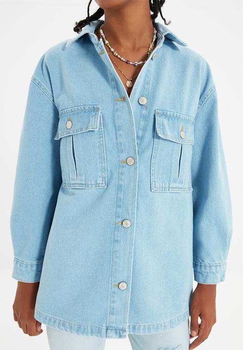Trendyol - Pocket detailed denim shirt - blue