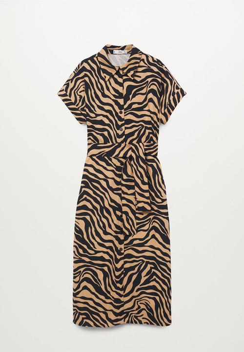 MANGO - Dress patagon - brown & black