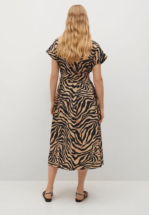 MANGO - Dress patagon - brown & black