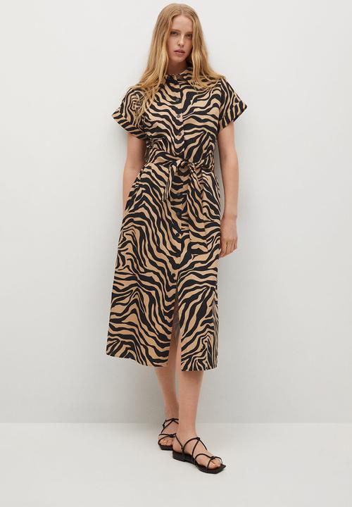 MANGO - Dress patagon - brown & black