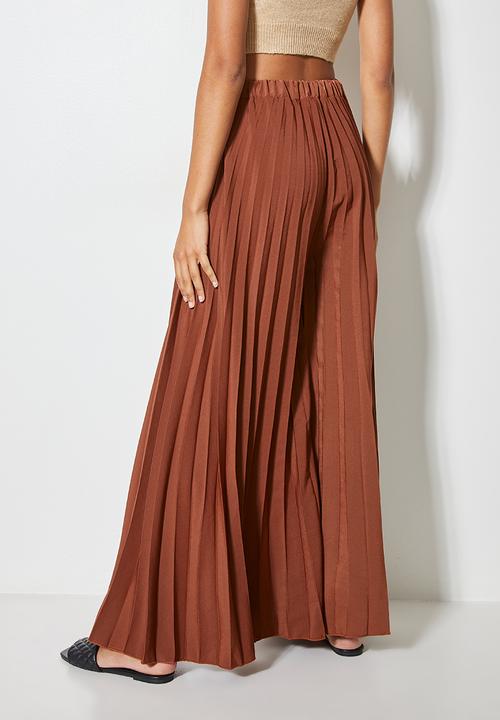 VELVET - Pleated palazzo - brown