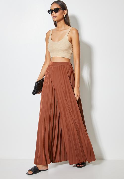 VELVET - Pleated palazzo - brown