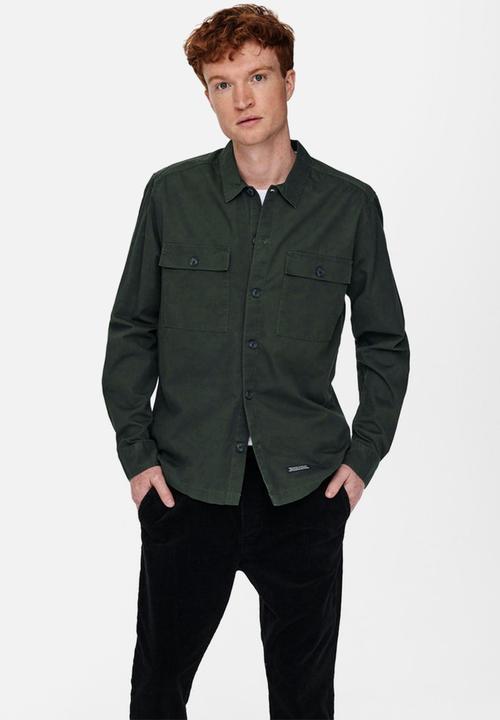Only & Sons - Nicklas life long sleeve overshirt - peat
