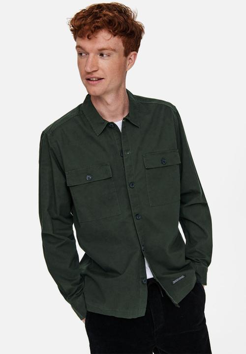 Only & Sons - Nicklas life long sleeve overshirt - peat