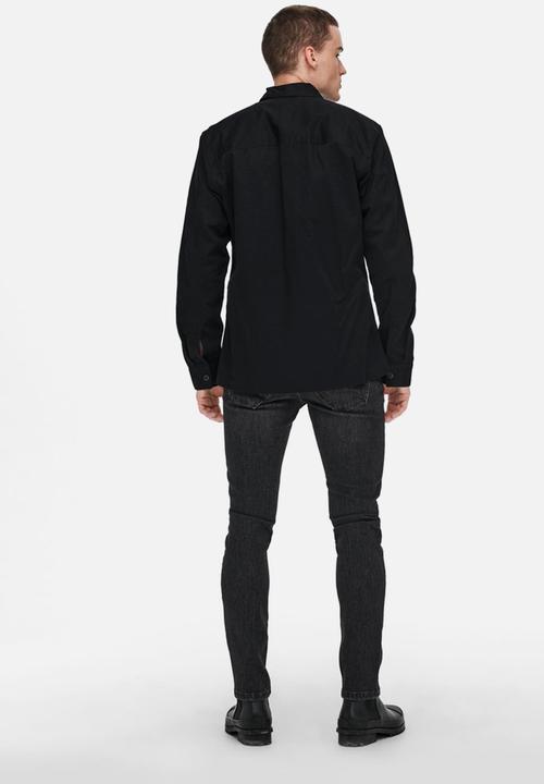 Only & Sons - Nicklas life long sleeve overshirt - black