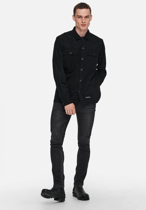 Only & Sons - Nicklas life long sleeve overshirt - black