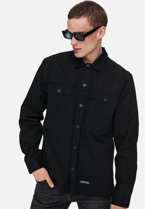 Only & Sons - Nicklas life long sleeve overshirt - black