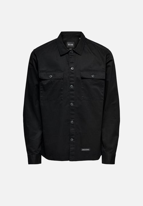 Only & Sons - Nicklas life long sleeve overshirt - black