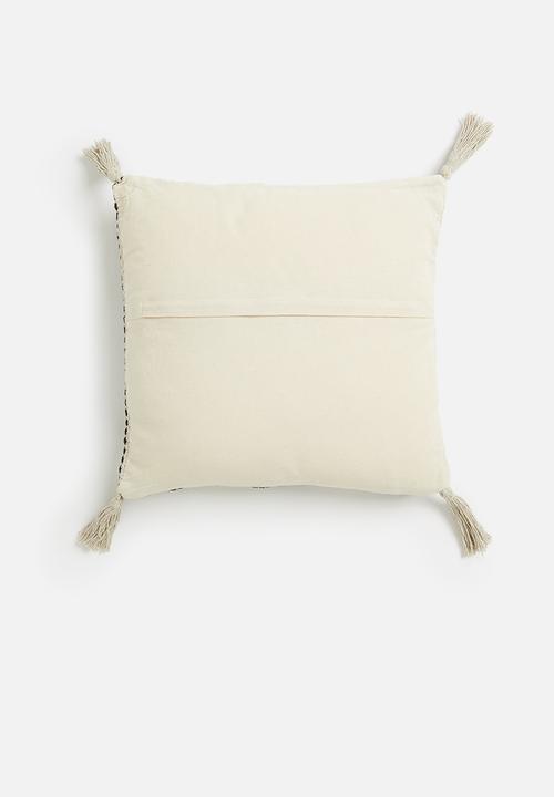 H&S - Tassel striped outdoor cushion - black & beige 