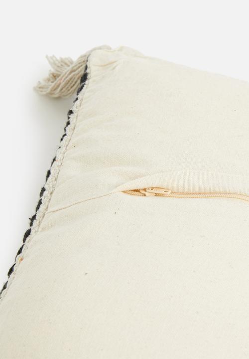 H&S - Tassel striped outdoor cushion - black & beige 