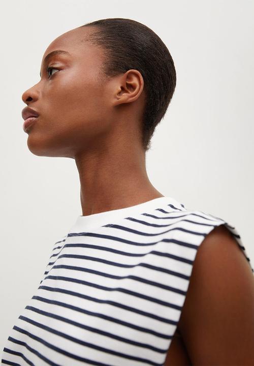 MANGO - T-shirt picasa - navy & white
