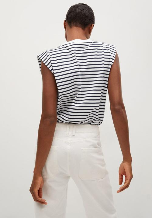 MANGO - T-shirt picasa - navy & white