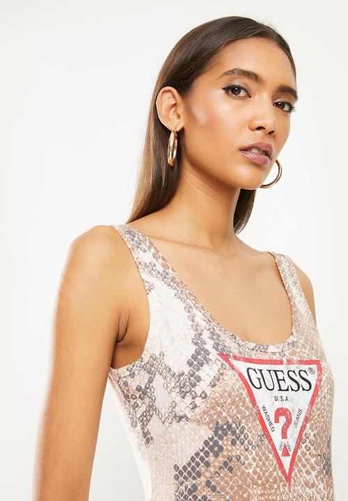 GUESS - Sleeveless distress logo bodysuit - grey