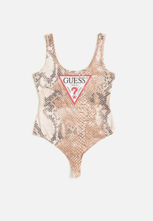 GUESS - Sleeveless distress logo bodysuit - grey