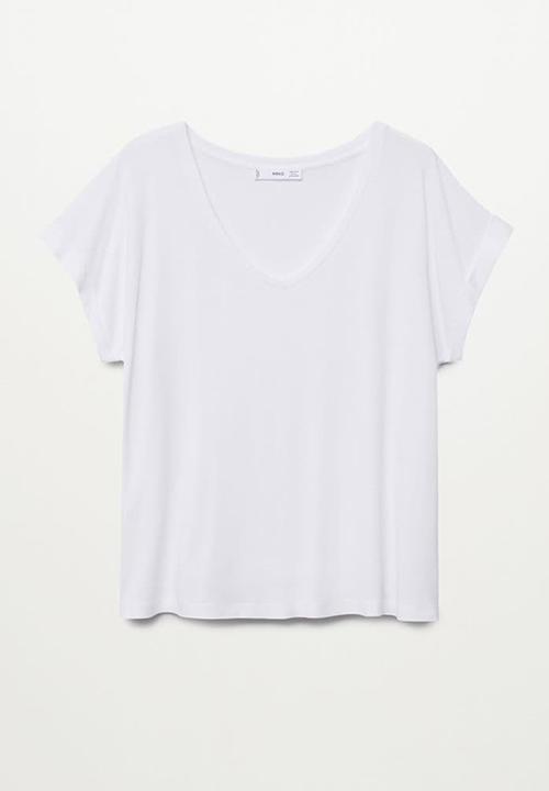 MANGO - T-shirt vispi - white