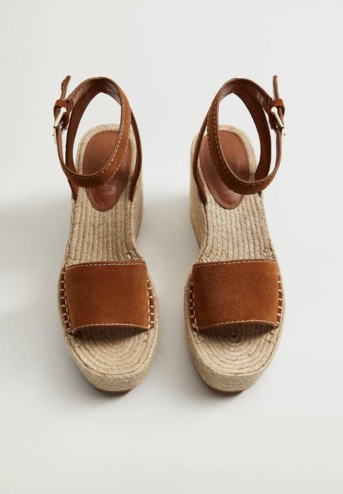 MANGO - Ibiza leather wedge - medium brown