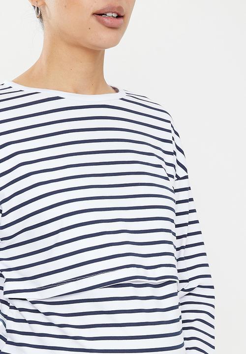 Superbalist - Long sleeve nursing tee dress - navy/white stripe