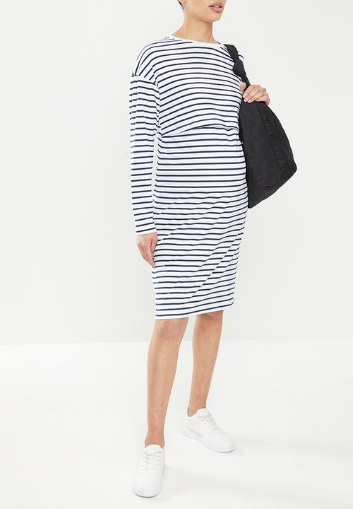 Superbalist - Long sleeve nursing tee dress - navy/white stripe