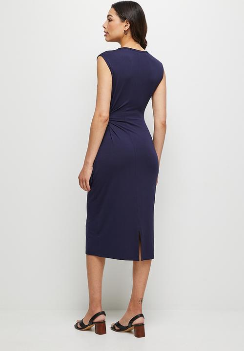 edit - Conscious tie detail knit midi dress - navy