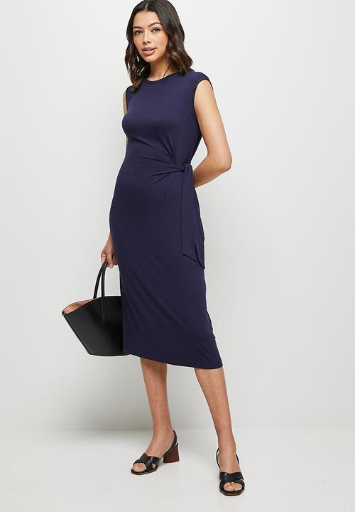 edit - Conscious tie detail knit midi dress - navy