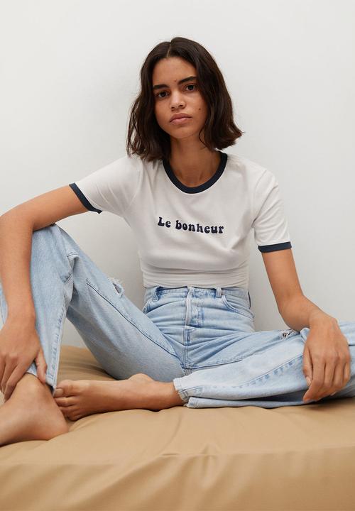 MANGO - T-shirt pstshine - navy & white