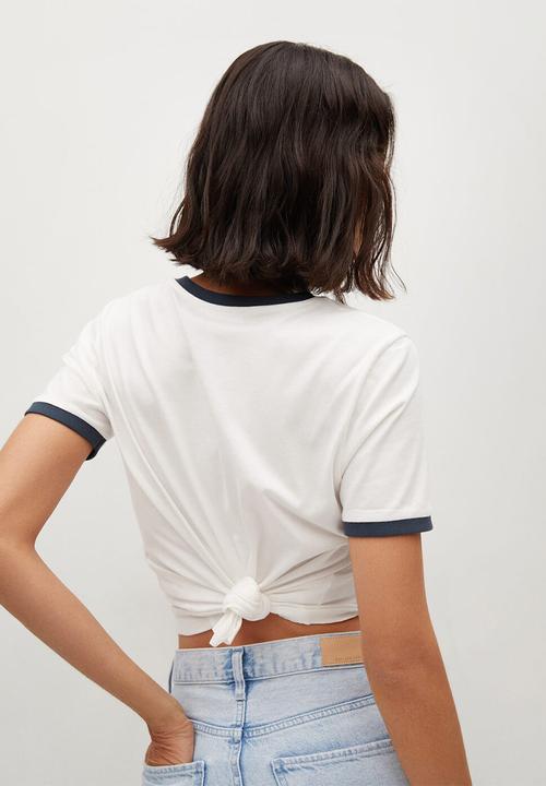 MANGO - T-shirt pstshine - navy & white