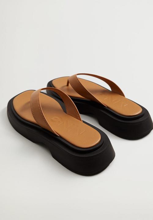 MANGO - Tati leather sandal - medium brown
