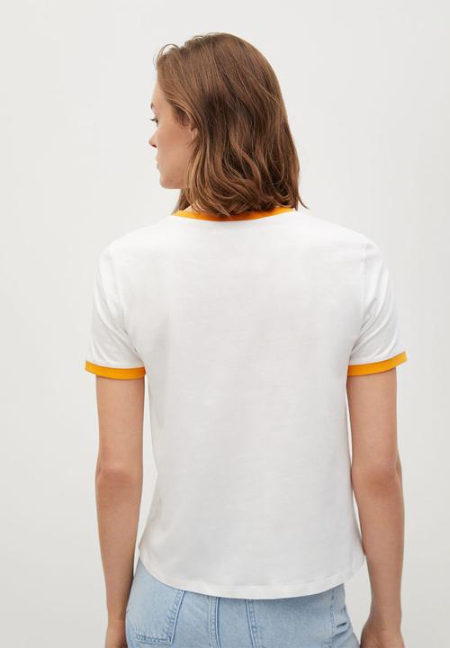MANGO - T-shirt pstshine - orange & white
