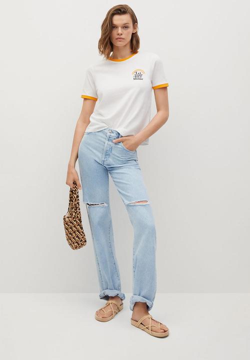 MANGO - T-shirt pstshine - orange & white