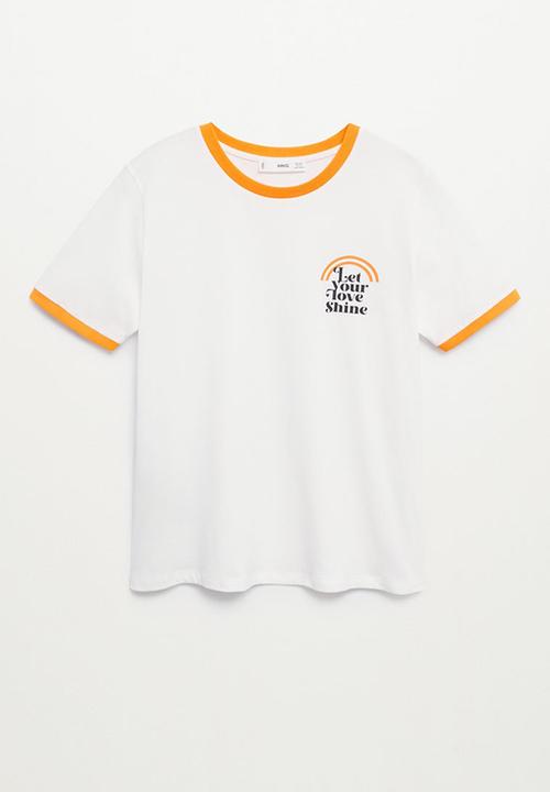 MANGO - T-shirt pstshine - orange & white