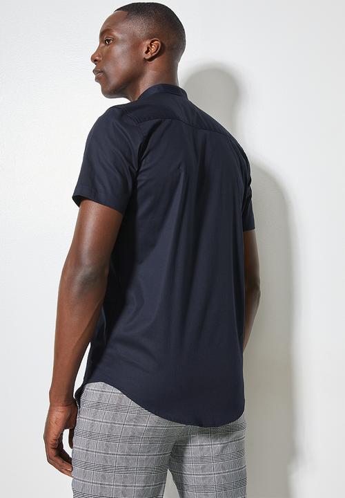 Superbalist - Mandarin slim fit short sleeve shirt - navy