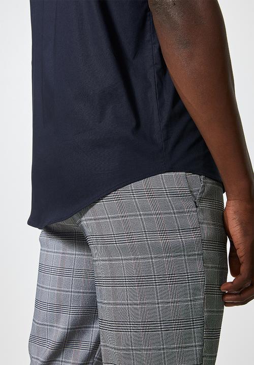 Superbalist - Mandarin slim fit short sleeve shirt - navy