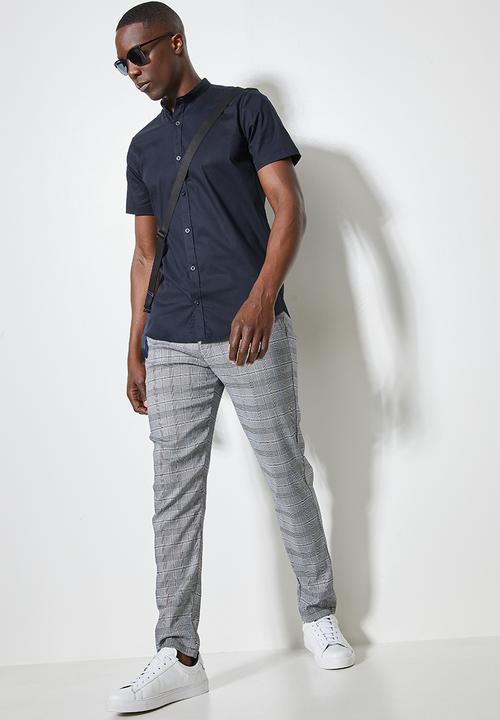 Superbalist - Mandarin slim fit short sleeve shirt - navy