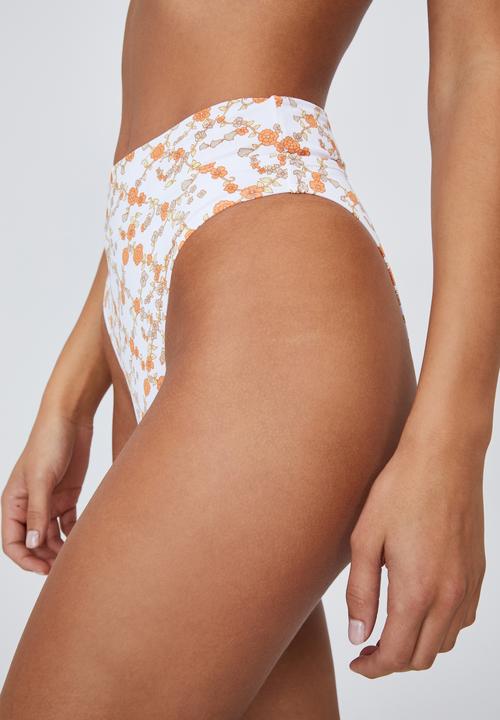 Cotton On - High waisted cheeky bikini bottom - orange & white 