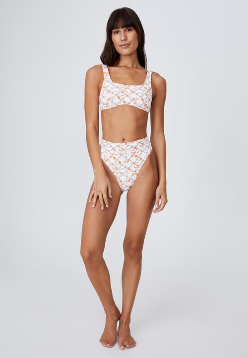 Cotton On - High waisted cheeky bikini bottom - orange & white 