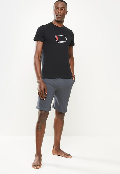 Superbalist - Graphic tee sleep set - black & grey